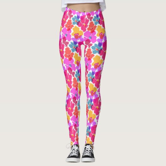 Colorful Neon Modern Flower Pattern Leggings (Voorkant)