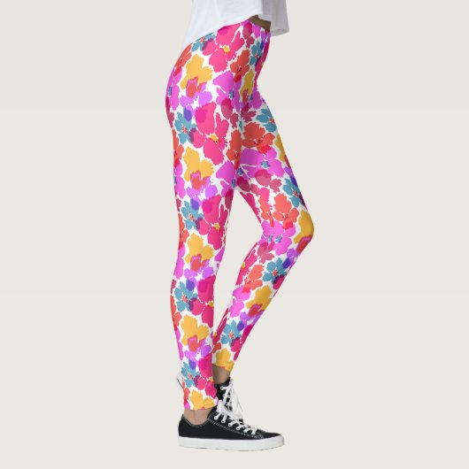 Colorful Neon Modern Flower Pattern Leggings (Rechts)