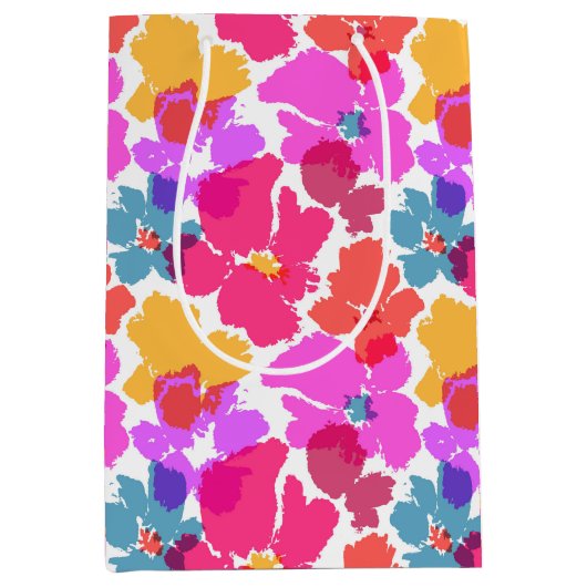 Colorful Neon Modern Flower Pattern Medium Cadeauzakje (Voorkant)