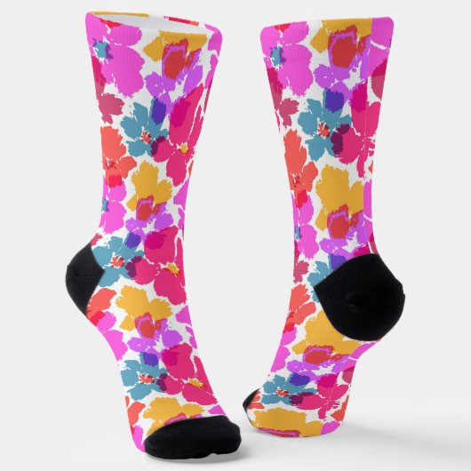 Colorful Neon Modern Flower Pattern Sokken (Gebogen)