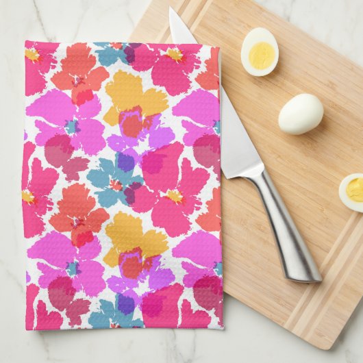 Colorful Neon Modern Flower Pattern Theedoek (Quarter Fold)