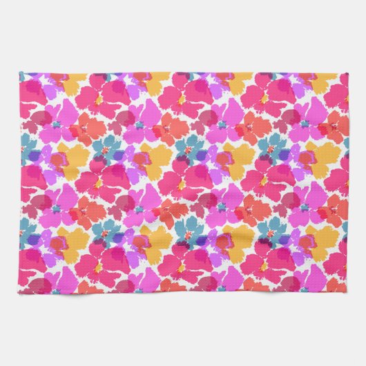 Colorful Neon Modern Flower Pattern Theedoek (Horizontaal)