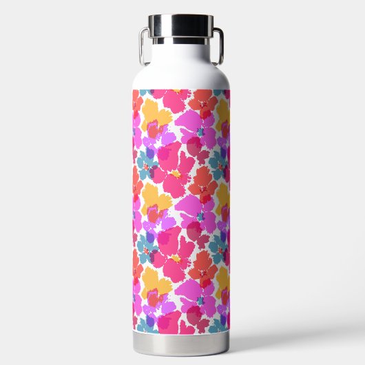 Colorful Neon Modern Flower Pattern Waterfles (Voorkant)