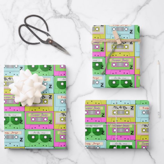 Colorful Neon Music Cassettes Inpakpapier Vel (Voorkant)