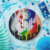 Colorful Neon Paint Drift Splatter 3d Papieren Bordje (Feest)