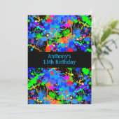 Colorful Neon Paint Splatter Paintball Birthday Kaart (Staand voorkant)