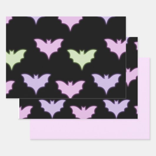 Colorful Neon Pink Paars Green Bats Halloween Inpakpapier Vel (Set)