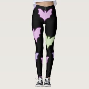 Colorful Neon Pink Paars Green Bats Halloween Leggings