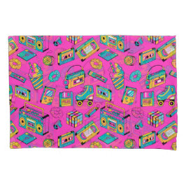 Colorful Neon Pink Retro 80s 90s Fun Tech Pattern Kussensloop