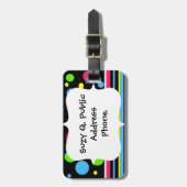 Colorful Neon Stripes Polka Dots roze Blauwgroen L Bagagelabel (Voorkant verticaal)