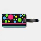 Colorful Neon Stripes Polka Dots roze Blauwgroen L Bagagelabel (Achterkant horizontaal)