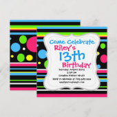 Colorful Neon Stripes Polka Dots roze Blauwgroen L Kaart (Voorkant / Achterkant)