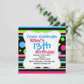 Colorful Neon Stripes Polka Dots roze Blauwgroen L Kaart (Staand voorkant)