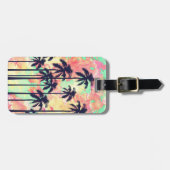 Colorful Neon Waterverf met zwarte palmbomen Bagagelabel (Voorkant horizontaal)