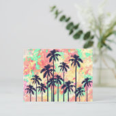 Colorful Neon Waterverf met zwarte palmbomen Briefkaart (Staand voorkant)