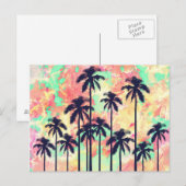 Colorful Neon Waterverf met zwarte palmbomen Briefkaart (Voorkant / Achterkant)