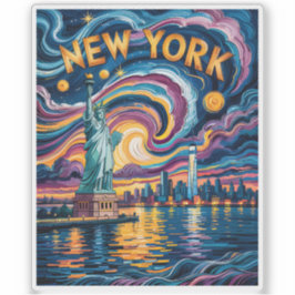 Colorful New York Skyline Retro Liberty Cityscape Sticker