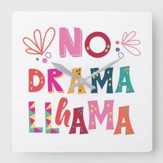 Colorful No Drama Llama Vierkante Klok (Voorkant)