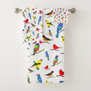 Colorful North American Birds Pattern Bad Handdoek