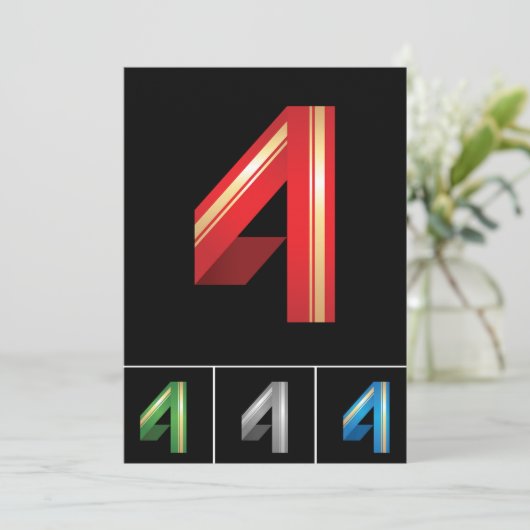 Colorful Number Vier Uitnodigingen (Staand voorkant)