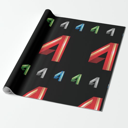 Colorful Number Vier Wrapping Paper Cadeaupapier (Uitgerold)