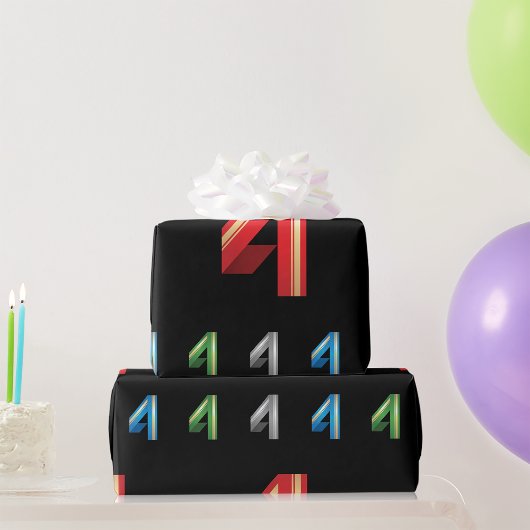 Colorful Number Vier Wrapping Paper Cadeaupapier