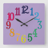 Colorful Numbers Vierkante Klok (Voorkant)