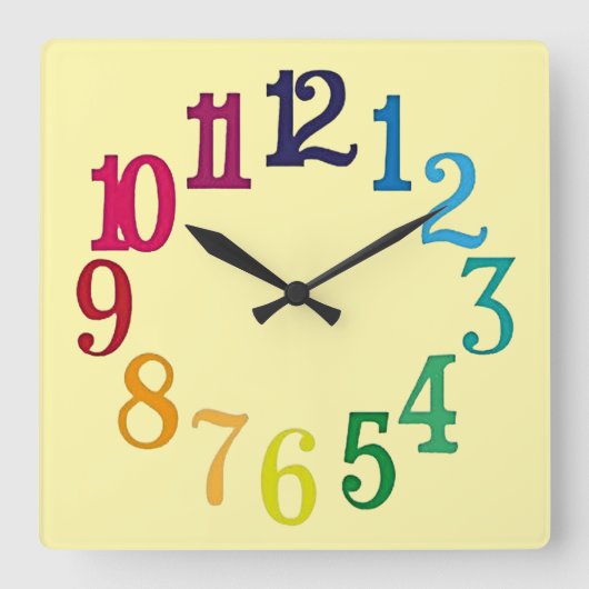 Colorful Numbers Vierkante Klok (Voorkant)