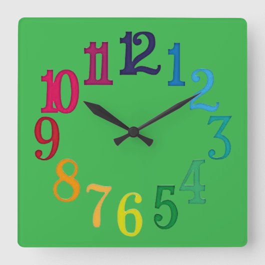 Colorful Numbers Vierkante Klok (Voorkant)