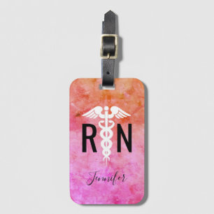 Colorful Nurse RN Roze Oranje Waterverf Naam Bagagelabel