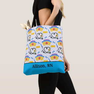 Colorful Nursing Tools on Blue Polka Dots Canvas t Tote Bag