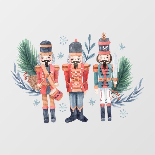 Colorful nutcracker met evergreens raamsticker (Vel)