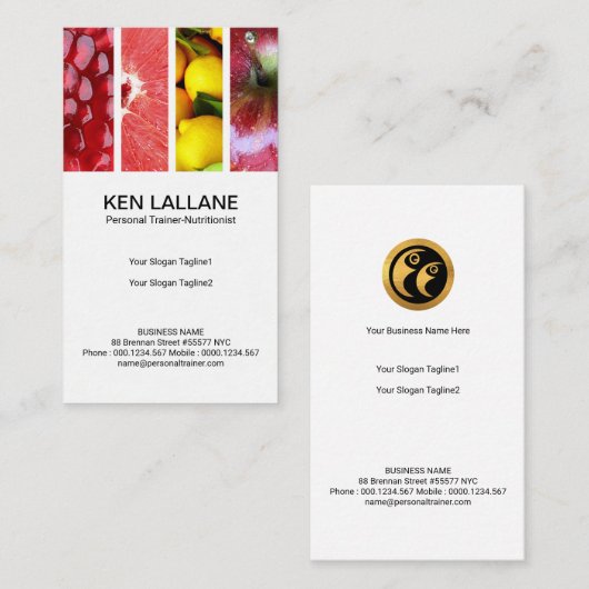 Colorful Nutritious Super Fruits Personal Trainer Visitekaartje (Voorkant / Achterkant)