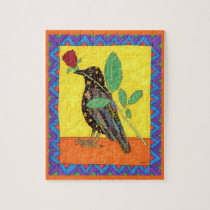 Colorful Oaxacan Crow & Roos Mexican Folk Art Legpuzzel