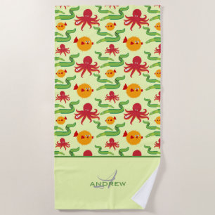 Colorful Ocean Creatings Monogrammed Pattern Strandlaken