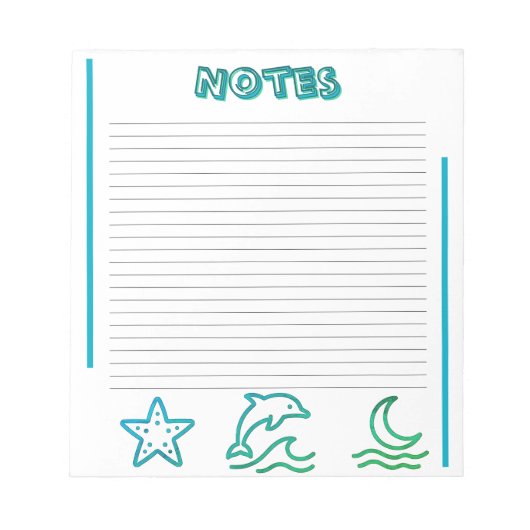 Colorful Ocean Life Lined Notepad Notitieblok (Voorkant)