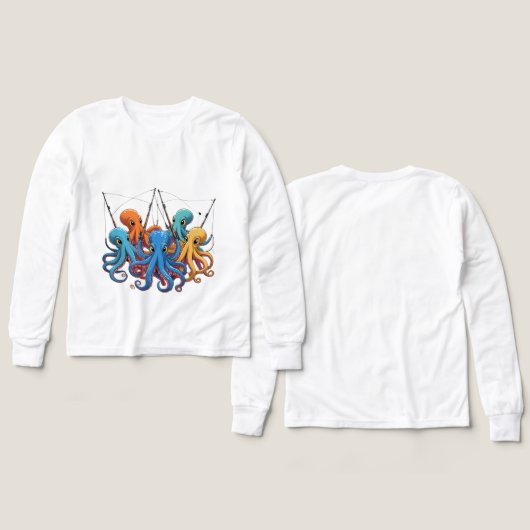 Colorful Octopus Crew – Kids’ Long Sleeve Tee (Voorkant /achterkant)