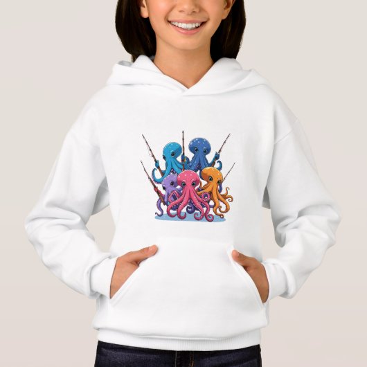 Colorful Octopus Fishing – Kids’ Hoodie (Voorkant)