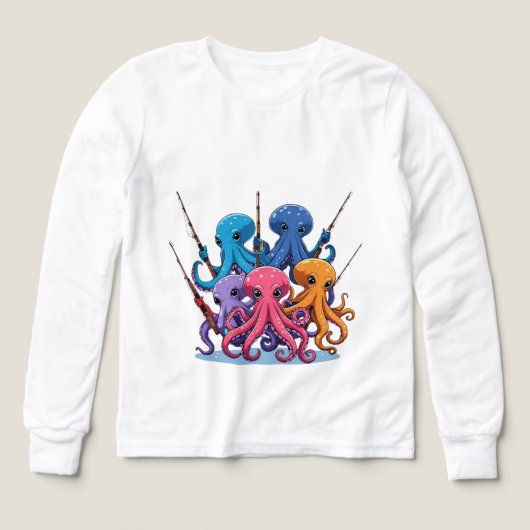 Colorful Octopus Fishing – Kids’ Long Sleeve Tee (Voorkant)