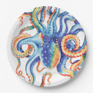 Colorful Octopus Waterverf Art Papieren Bordje