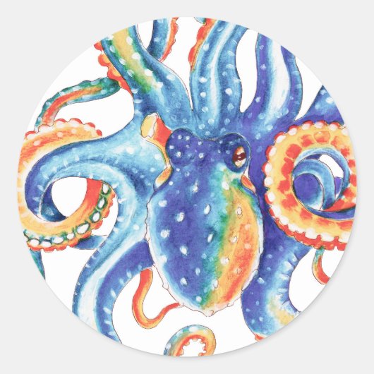 Colorful Octopus Waterverf Art Ronde Sticker (Voorkant)