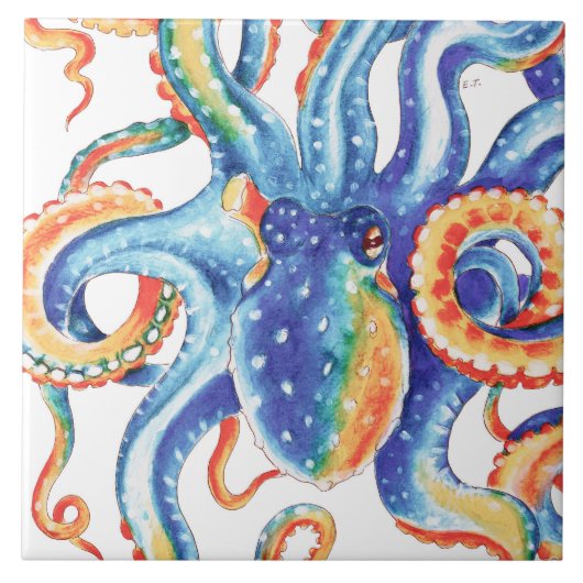 Colorful Octopus Waterverf Art Tegeltje (Voorkant)