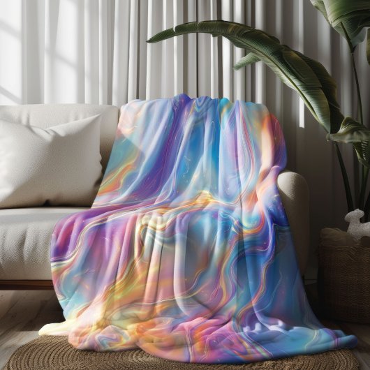Colorful opal swirly flowing marble texture fleece deken