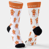 Colorful Orange Robot Pattern and Text Sokken (Gebogen)