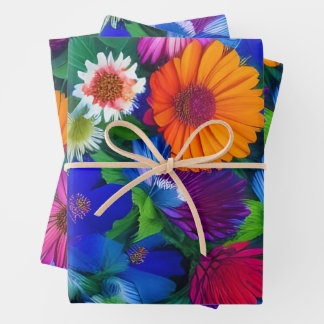Colorful Oranje Blue and Red Flowers Inpakpapier Vel