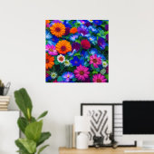 Colorful Oranje Blue and Red Flowers Poster (Thuiskantoor)