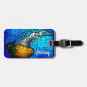 Colorful oranje kwal blue oceaanmaataanduiding bagagelabel (Voorkant horizontaal)