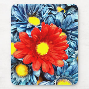 Colorful Oranje Red Blue Gerber Daisies Flowers Muismat