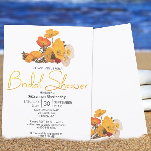 Colorful Oranje Yellow White Poppies Sjabloon Kaart