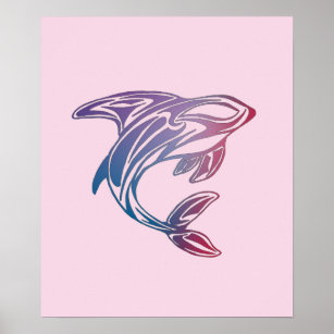Colorful Orca Tattoo Poster Print